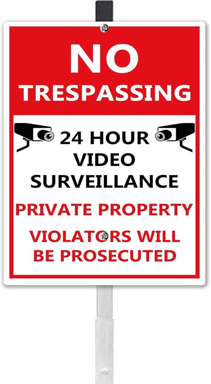No Trespassing Private Property Sign Yard Sign With Stakes Video Surveillance Reflective Aluminum Yard Signs Rust Free For Lawn Garden Neighborhood (8x12) IN