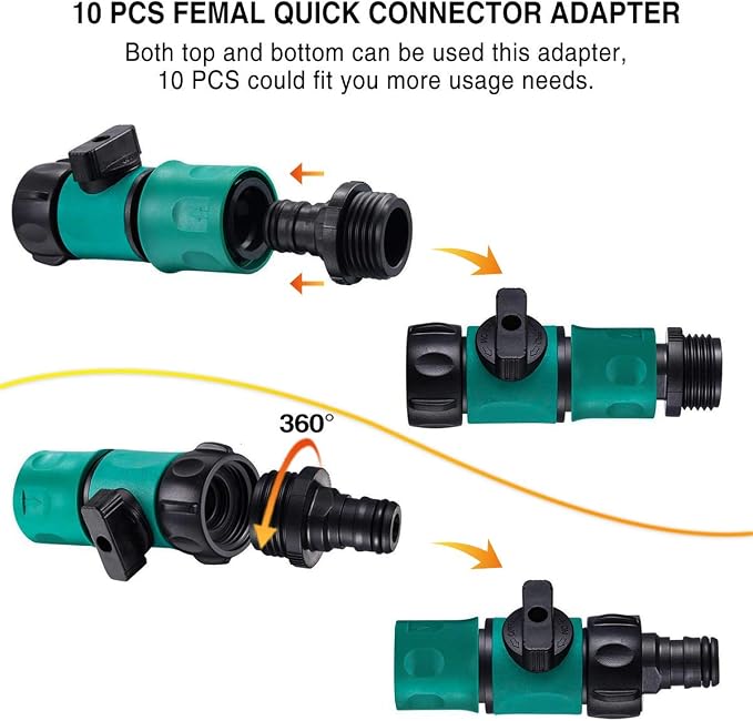 Hose Shut Off Valve - Garden Hose Connectors, 5PCS Hose Quick Connector with Valve + 10 Pcs Rubber Washers + 10Pcs Male Adapter, Standard 3/4" Thread