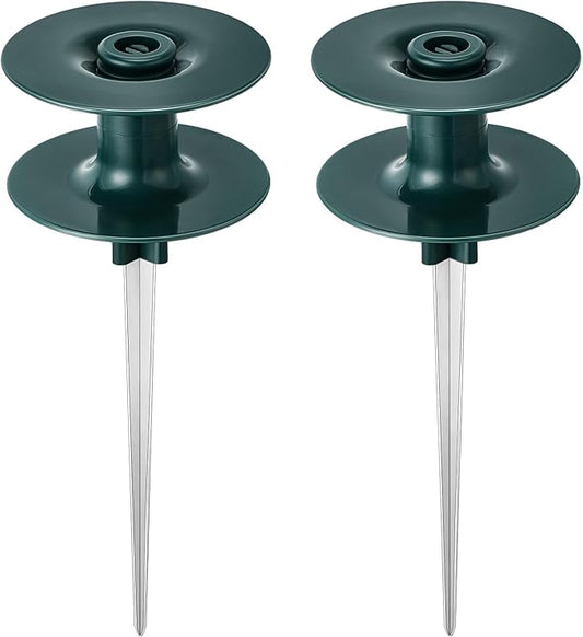 Chumia 2 Pieces 10 Inch Garden Hose Guide Spike, Zinc Coated Rustproof Heavy Duty Metal Stake, Sturdy Top, Keeps Garden Hose Out of Flower Beds, Guard for Yard Plant Protection (Dark Green)