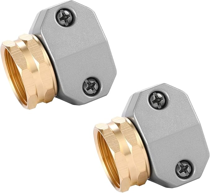 Hourleey Garden Hose Repair Fittings, Aluminum Female Coupling Menders with Zinc Clamps, Water Hose End Repair Connector for 3/4 Inch and 5/8 Inch, 2 Pack