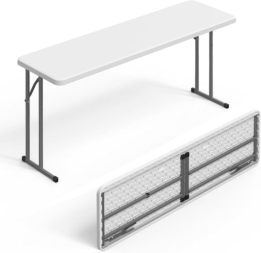 VINGLI 5 FT Narrow Folding Table,Premium Quality HDPE Material and Sturdy Metal Frame, Perfect for Buffet, Seminar, Party, Training, Home Work, White