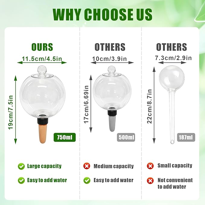6 Pack 26 oz Extra Large Self Watering Globes with 2 Brushes, Top Fill Plastic Water Bulbs with Slow Release Terracotta Planter Insert, Automatic Plant Water Spikes Stakes for Indoor Outdoor Plants