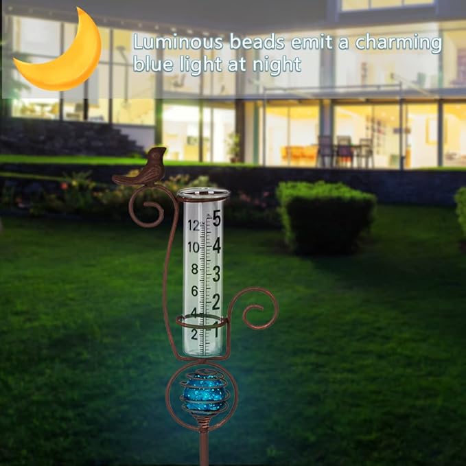 27'' Rain Gauge Outdoor, Rain Gauge with Luminous Beads for Garden, Yard, Patio, Pathway