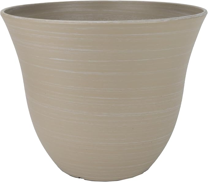 Classic Home and Garden by Growscape Honeysuckle Resin Planters - Lightweight Indoor & Outdoor Plant Pots - UV-Resistant Plastic Flower Pots - Pot Planters for Flowers & Herbs (13" Grained Beige)