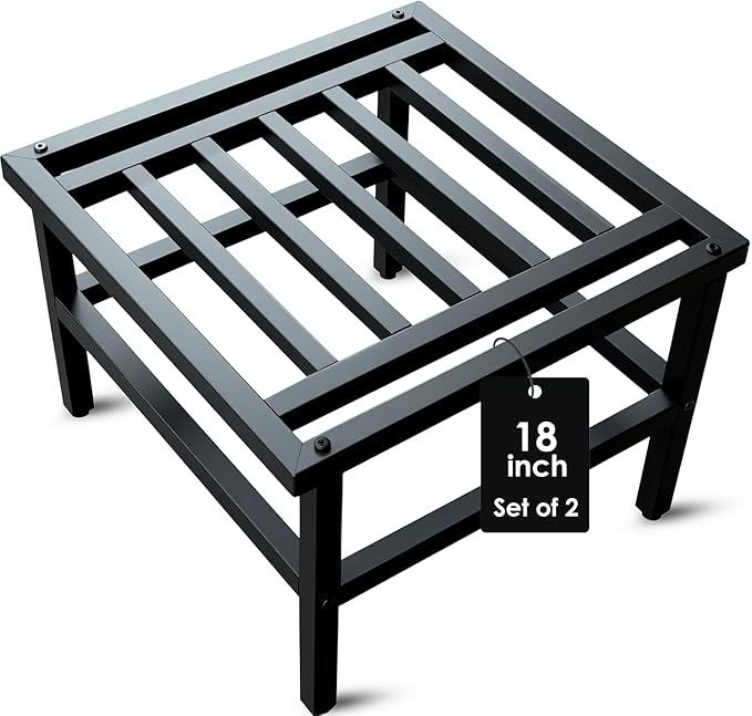 Plant Stand Indoor Outdoor,18 Inch Square Metal Plant Stands Riser,Heavy Duty Wrought Iron Pedestal Holders for Large Flower Pot,Outside Rust-Proof Black Flower Display Shelf for Patio,2-Pack