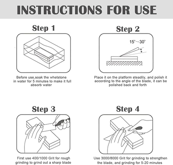 Knife Sharpening Stone Kit – 400/1000 3000/8000 Grit Wet Kitchen Whetstone Knife Sharpener Set with Non-slip Bamboo Rubber Base, Angle Guide, Flattening, Leather Strop and Cut Resistant Gloves