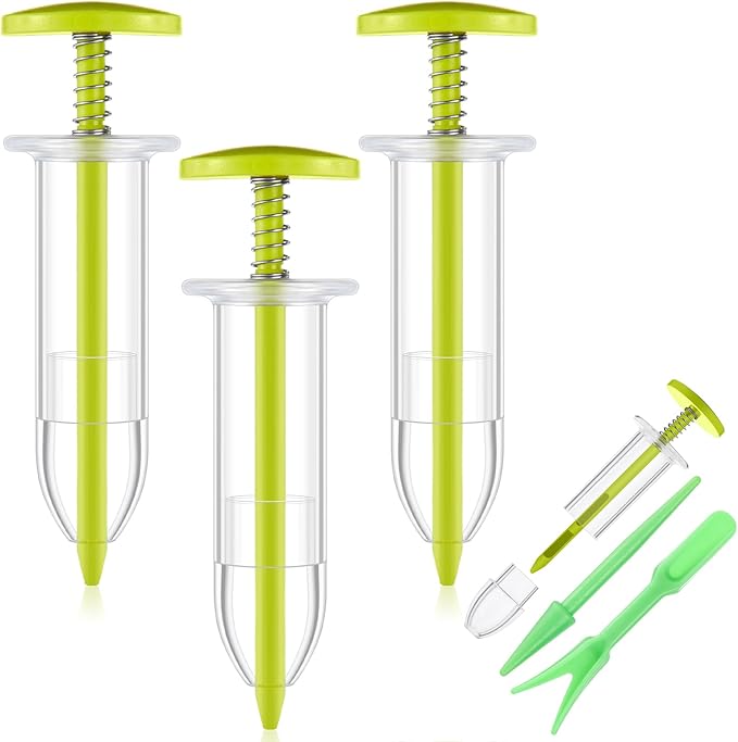 Flutesan 6 Pcs Mini Sowing Seed Dispenser Sower with 2 Transplanting Tools Hand Spreader Garden Seed Planter for Carrot Lettuce Grass and Spinach Sower(Fluorescent Yellow)
