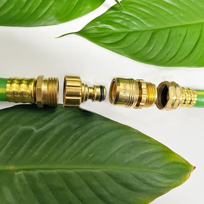 HQMPC Garden Hose Quick Connect No Pb Solid Brass Quick Connector Garden Hose Fitting Water Hose Connectors 3/4 inch GHT (6SETS)
