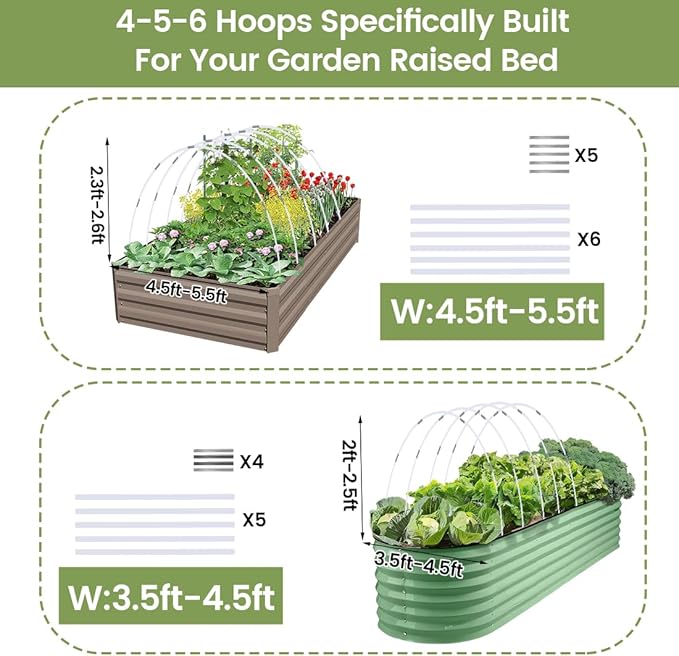 Garden Hoops 120pcs, Sunwuk Greenhouse Hoops for 2.5-5.5ft Wide Raised Bed, 24 Sets of 7.2ft Long Super Bendable Fiberglass Support Hoops Frame, Mini Greenhouse Strip for Row Cover(M Size)