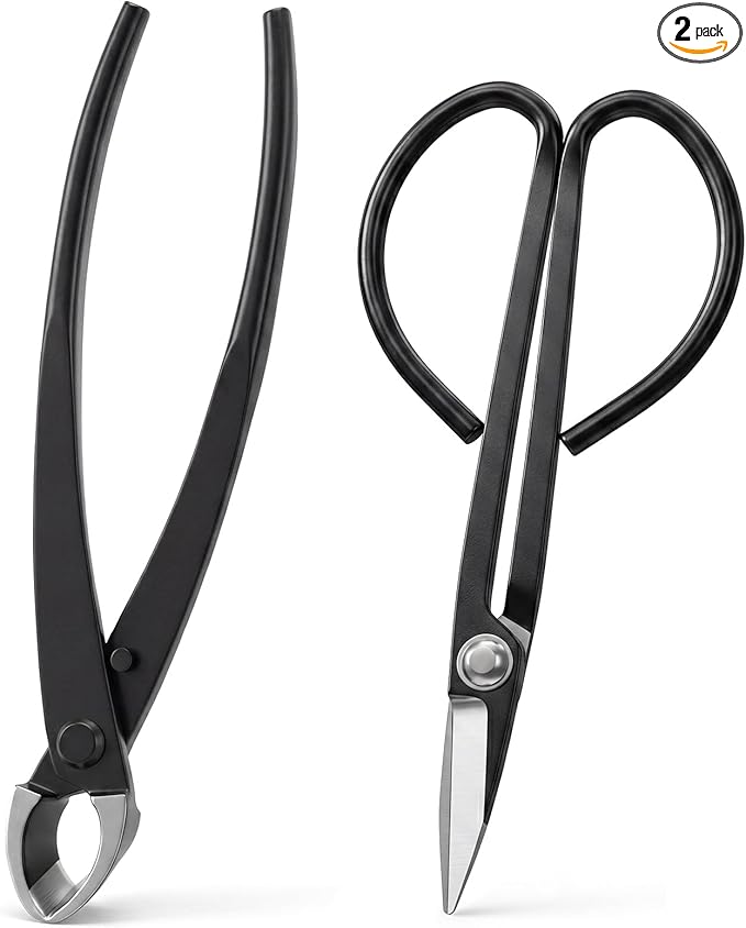 2 Pack Garden Scissors 7.9 Inches (200mm) Stainless Steel Bonsai Pruning Shears 8.2 Inches (210mm) with Comfy Grip Handle Trimming Scissors for Bonsai, Herbs, Flowers, Home