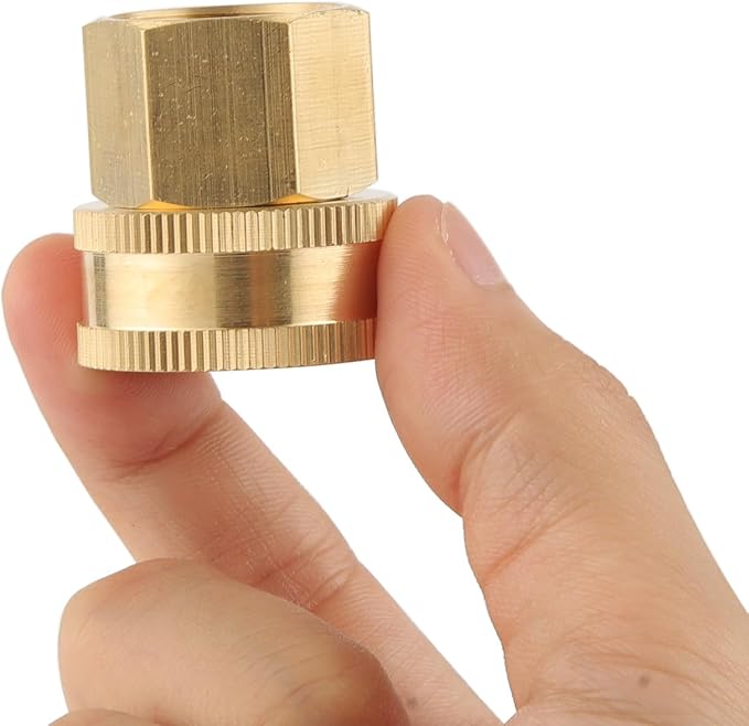 2 Pack Garden Hose Adapter,1/2" NPT to 3/4" GHT Connector with Dual Swivel, Brass Garden Hose Convert Adapter Fitting, Garden Hose Thread 3/4" Female to 1/2" Female Pipe Thread, with Extra 2 Washers