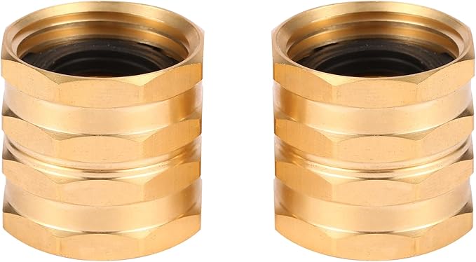 2 Pack Garden Hose Adapter,Brass Hose to Hose Swivel, 3/4-Inch Hose Connector with 4 Extra Washers(Female to Female), Double Female