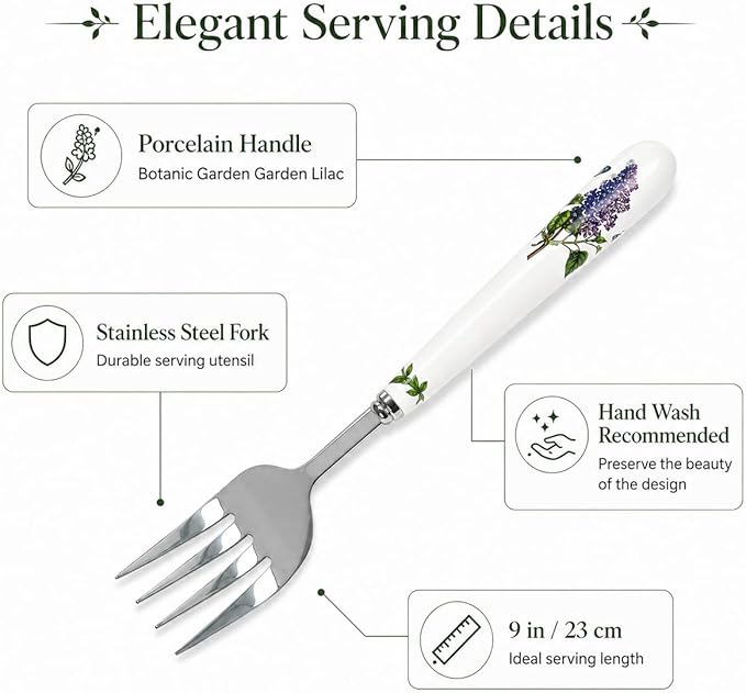 Portmeirion Botanic Garden 9" Pastry Fork - Assorted Floral Motifs, Stainless Steel with Porcelain Handles, Chip-Resistant Glaze - Elegant Tableware for Sunday Brunch or Afternoon Tea