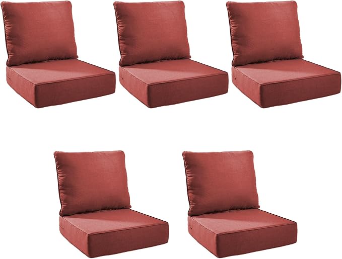 Outdoor Cushion Set for Furniture Patio Furniture, UV Resistant, Water Resistant - 6 Inch Thick Foam Garden Cushions– 24x24 Inch Patio Seat Covers for Chair/Sofa/Couch | Red | 5-Pack |