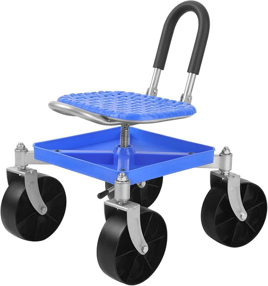 Cuteam Gardening Rolling Seat, Height Adjustable Rolling Garden Cart, 360 Degree Swivel Gardening Stool with Tool Tray, Rolling Work Seat for Gardeners Elderly Seniors (Blue)