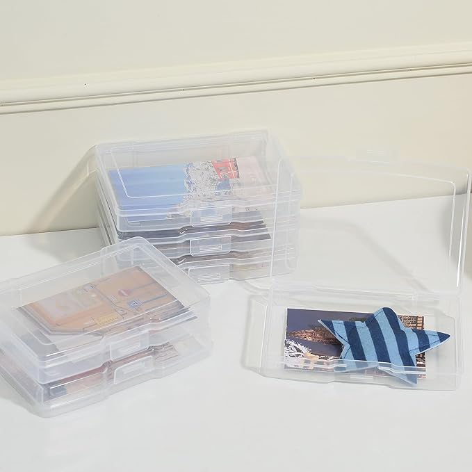 PCA Photo Storage Box 4" x 6" With Handle - 16 Inner Keeper, Large Organizer, Clear Plastic Craft Case for Stickers, Stamps, Jigsaw, Vegetable Seeds