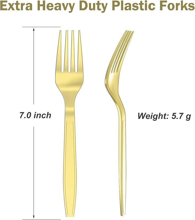 Dealusy 360 Count Extra Heavy Duty Gold Plastic Forks Disposable, BPA-Free, Heat Resistant, Solid and Durable Disposable Forks Bulk, Premium Plastic Forks heavy duty for Party Supply