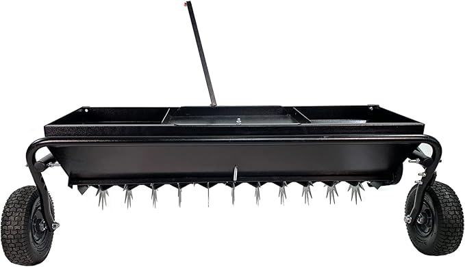 Brinly Tow Behind Combination Aerator Spreader with Weight Tray, 40-Inch, Flat Black