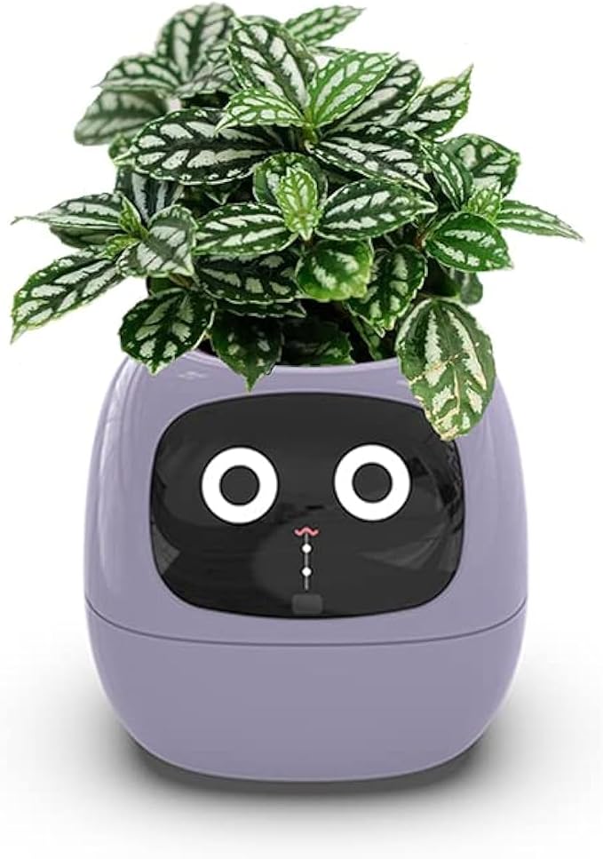 Smart Flowerpot, Intelligent Planter, Multiple Expressions, 7 Smart Sensors & Ai Chips Make Plant Care Easy & Fun for Living Room, Plant-Free (Purple)