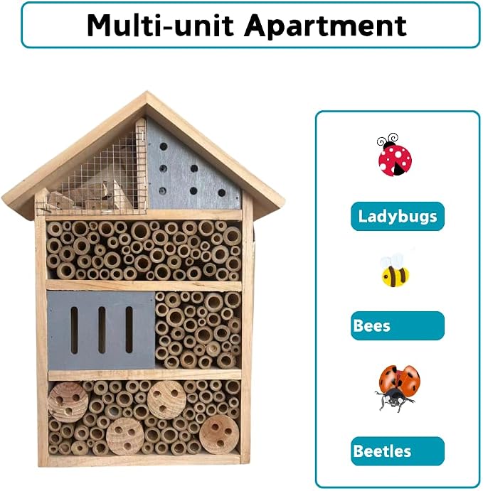 Lovebirds Natural Wooden Insect House, Cottage-Style bee Houses for the Garden - Weatherproof Insect Hotel Garden Decor for Backyard/Patio