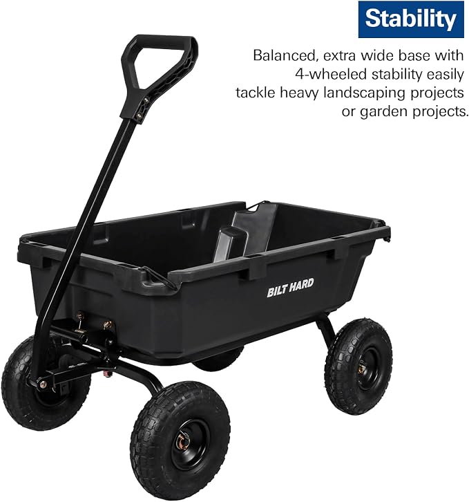 BILT HARD 900 lbs Poly Garden Dump Cart, 5 Cu.Ft Wheelbarrow Cart with 10" All Terrain Wheels & Quick-Release System, Heavy Duty Utility Wagon for Yard, Farm & Garden