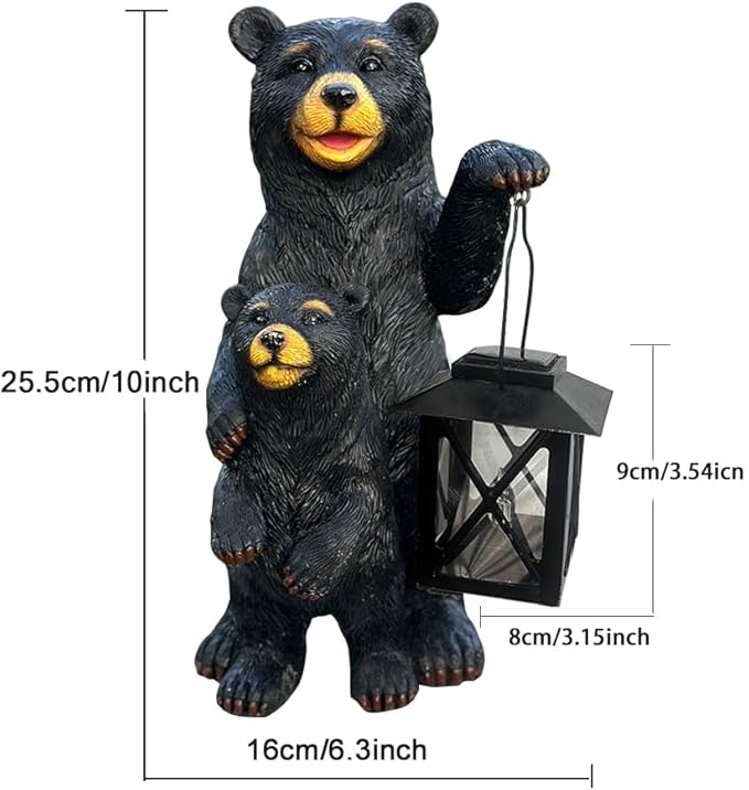 Black Bear Garden Statue with Solar Lantern, Bear Figurine Lights for Outside, Yard Garden Decor Unique Birthday Housewarming Gifts for Women, Mom