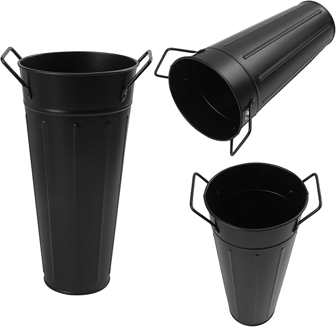 12 PCS 9 Inch Metal Flower Vase for Cut Flowers, Galvanized Metal Floral Buckets, Vintage Style Galvanized Flower Bucket for Home Décor & Wedding Centerpiece (Black)