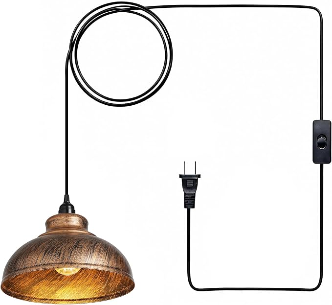 Plug in Pendant Light: Rustic Hanging Lamp Plug in, Farmhouse Pendant Light 14.7ft Swag Lamp Cord with On/Off Switch for Kitchen Island/Dining Room/Bedroom/Living Room Farmhouse Hanging Light, No bulb
