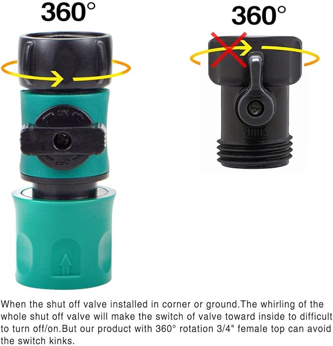 Hose Shut Off Valve - Garden Hose Connectors, 5PCS Hose Quick Connector with Valve + 10 Pcs Rubber Washers + 10Pcs Male Adapter, Standard 3/4" Thread