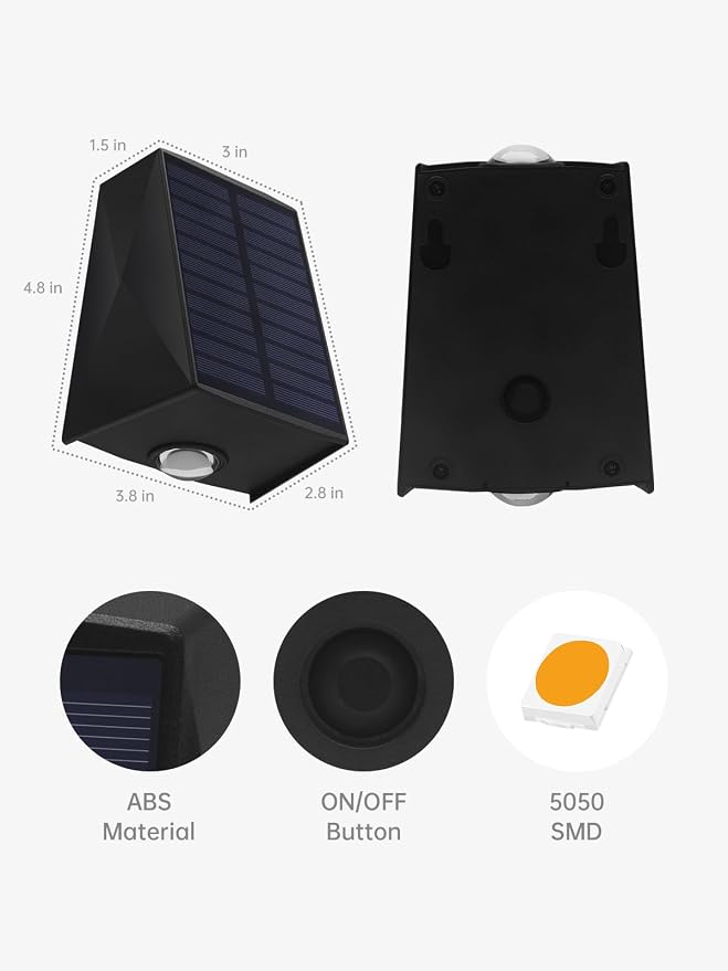 Mrzxy Solar Wall Lights Outdoor Up Down Solar Sconce Lights Outdoor Powered Warm White 3000K Waterproof for Exterior, Garage, Wall, Outside