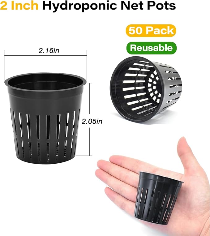 ZeeDix 2 Inch Net Pots for Hydroponics, 100 Pack Mesh Net Cups Hydroponic Baskets Plant Nursery, Reusable Heavy Duty Wide Lip Round Bucket Basket for Plants