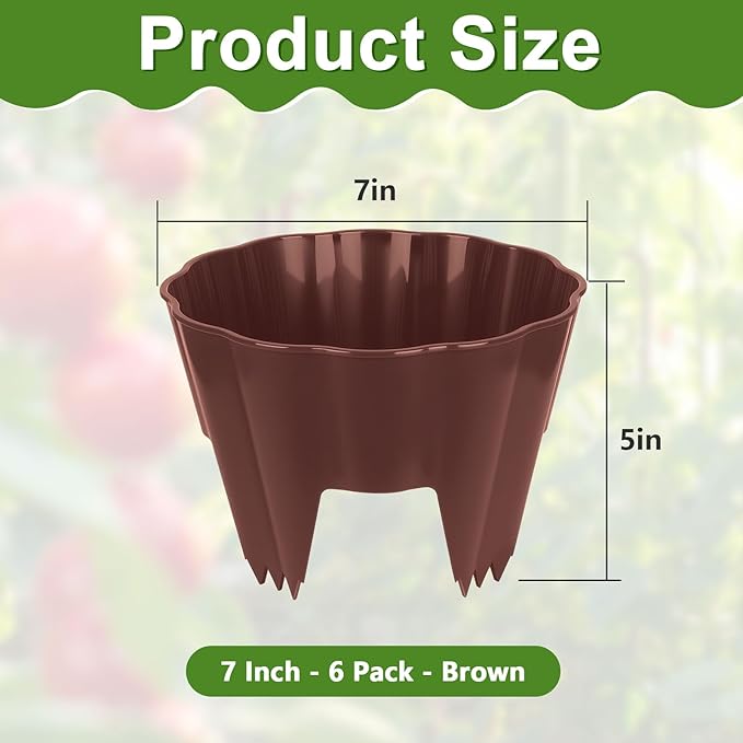 6 Pack Round Planting Grow Rings,7" Planting Protective Round Edging, Plant Support Rings to Protects Plants, Deep Watering Plant Collars for Vegetables Herbs Flowers (Brown)