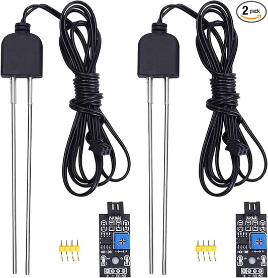 2 Sets Resistive Soil Moisture Meter, Icstation Soil Hygrometer Sensor Test Kit with Corrosion Resistant Probe, Digital Analog Signal Output for Arduino Garden Plant Care Automatic Watering System