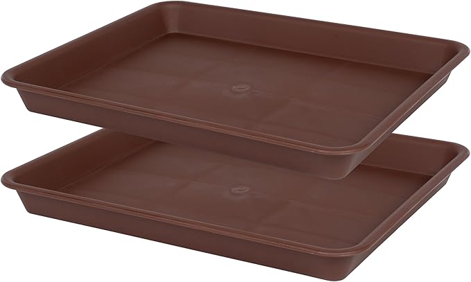 VUWEZ Rectangle Plant Tray, Plant Drip Tray, Plant Pot Saucers, Plant Germination Trays, Plant Saucers, 14.5'' x 11'' x 1.5'' (2 pack), Chocolate