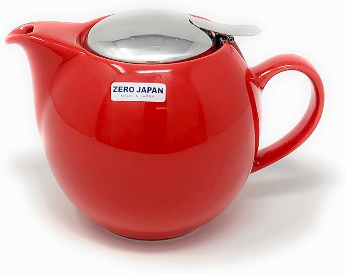 Zero Japan Bee House Round Teapot For One, 24 Oz - Ceramic Tea Pot with Stainless Steel Lid and Infuser, Smooth-Pour Spout, Diswasher and Microwave Safe Tea Pots (Tomato)