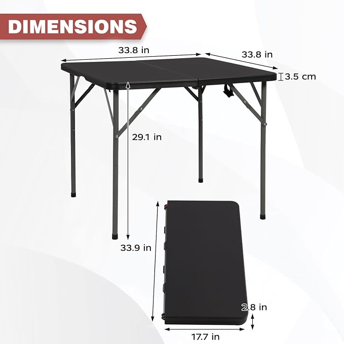 PayLessHere 34" Folding Tables Plastic Folding Card Table Half Portable Foldable Square Table for for Parties Wedding BBQ Camping, Black