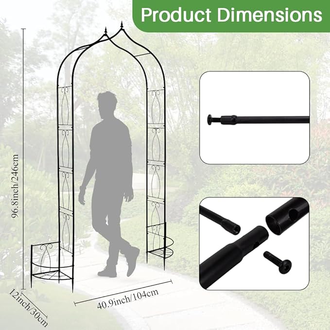 8Ft Garden Arched Trellis with Planter Boxes Heavy Duty Metal Garden Arbor | Thickened Metal Gothic Arbors for Climbing Plants Outdoor Wedding Arch for Ceremony Garden Trellises for Cucumber Rose Grape