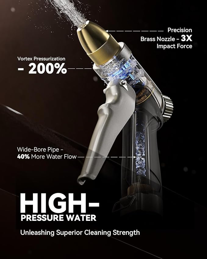 RAINPOINT Garden Hose Nozzle, 100% Heavy Duty Metal Hose Sprayer, High Pressure Water Hose Nozzle with Adjustable Spray Patterns and Flow Control for Watering Plants, Car Washing, Pet Washing,L-Brown