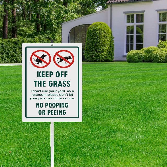 Keep Off The Grass No Pooping Or Peeing Yard Sign With Stake No Dogs Poop Reflective Aluminum Yard Signs Rust Free For Lawn Garden Outdoor Signs (8x12) IN