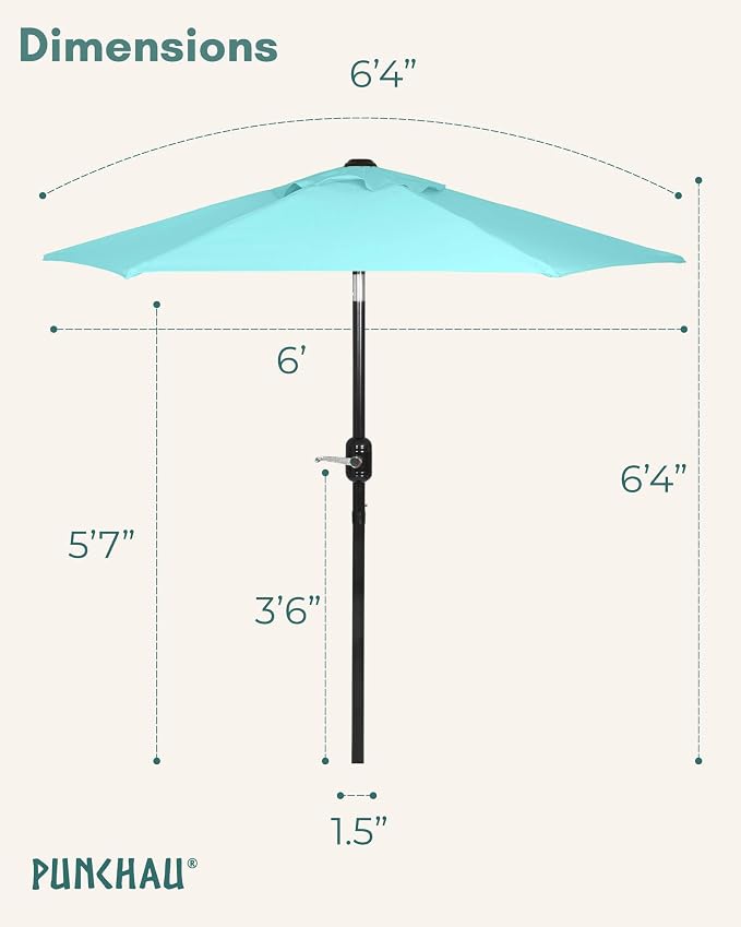6 Ft Outdoor Patio Umbrella, Easy Open/Close Crank and Push Button Tilt Adjustment - Aqua Market Umbrellas