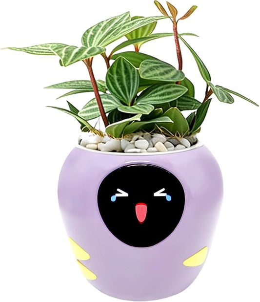 Smart Plant Pot with Expression, AI Intelligent Flower Pot for Indoor Decoration, Smart Garden Pot with Water/Light/Temperature Sensors, Ivy AI Planter (Purple（Big）)