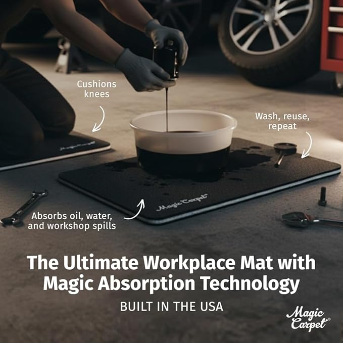 Magic Carpet® DIY Work Mat and Kneeling Pad (1-Pack) | 26.75″ × 44.75″ | Heavy-Duty Absorbent & Puncture-Resistant Pad for Garage, Crafts, & Gardening | Washable | Made in USA | Recycled Material