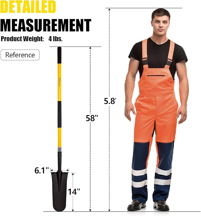 Nohovu Shovel for Digging, Heavy Duty Shovel with Fiberglass Handle, 58 Inches