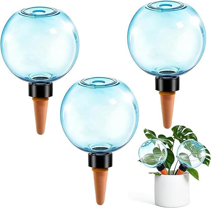 3pcs Large Plant Self Watering Globes, 17.5 oz Plastic Water Bulbs Top Fill, Plant Watering Devices System Slow Release Terracotta, Water Spikes Stakes for Indoor(3pack)