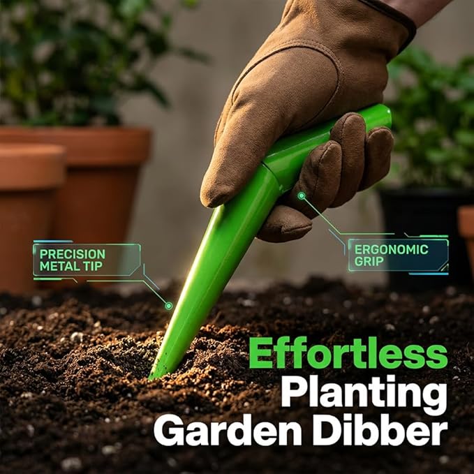 Plant Hole Digger for Planting, Stainless Steel Hand Dibber Bulb Planter Tool with Handle, Handheld Garden Seed Digger for Drilling Holes for Tulips, Daffodils, Vegetables (2PCS)