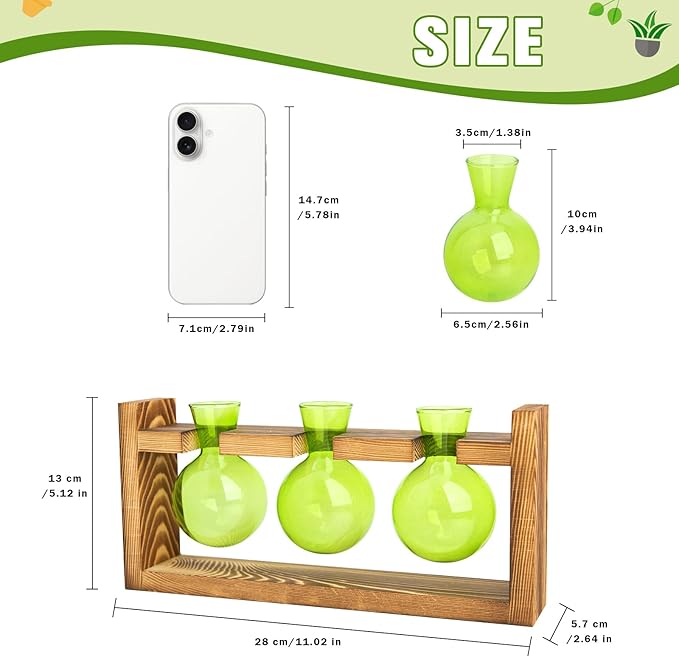 XXXFLOWER Glass Plant Terrarium Propagation Station, Gifts for Mom Plant Lovers Wife Daughter, 3 Bulb Glass Vase Plant Terrarium Tabletop for Hydroponics Home Office Indoor Decor (Green)