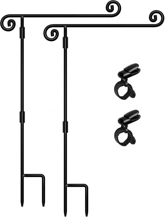 HOOSUN Garden Flag Stand,Sturdy Garden Flag Holder Pole for Outside House,Yard Flags Holder with one Tiger Clip,Yard Banner Pole for Holiday Flags Decorations Outdoor Lawn (2 Pack）
