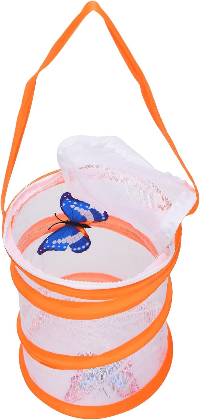 Insect Lore Butterfly Garden Habitat Foldable Washable and Reusable Butterfly Cage 6.3" x 7.9" Tall(Orange, Small)