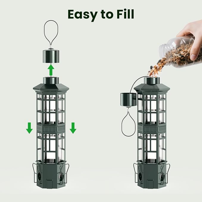 Squirrel Proof Bird Feeder for Outdoors, Chew-Proof & Weather Resistant, 3 Port, Gravity Spring Hanging Metal Bird Feeder, 3LB Large Capacity, Attract Wild Birds