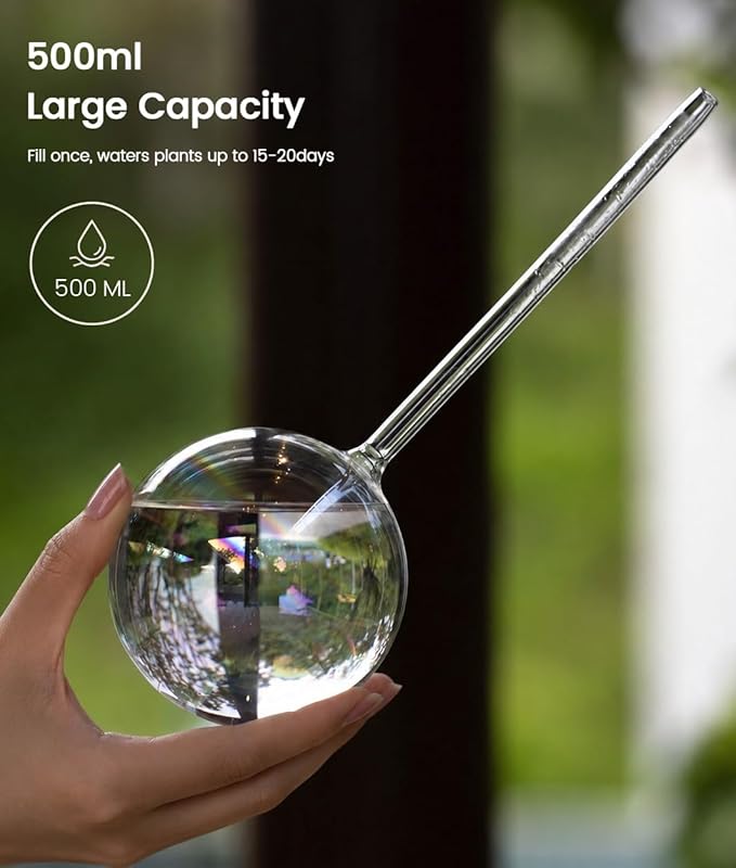 Glass Iridescent Self Watering Globes, 17 oz Rainbow Glass Plant Watering Globes, 500ml Self Watering Planter Insert Bulbs, Automatic Waterer Spikes for Indoor&Outdoor potted Plants, Large, 2 Pack